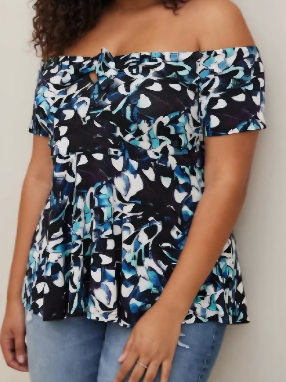 Torrid Tie Front Off-Shoulder Babydoll Top in Black & Teal Size 2 (18/20) NWOT